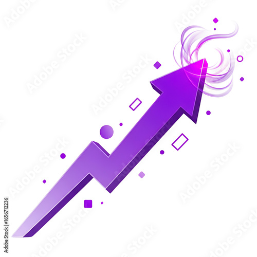 Purple Upward Arrow with Sparkle Effect Illustrating Growth Success and Positive Business Trends