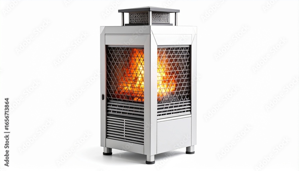 Fototapeta premium Modern electric fireplace heater with glass front and angled legs