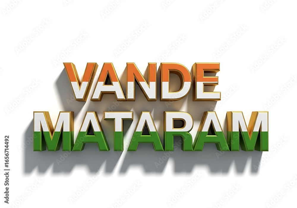 Fototapeta premium 3D rendered text of Vande Mataram in the colors of the Indian flag, celebrating national pride.