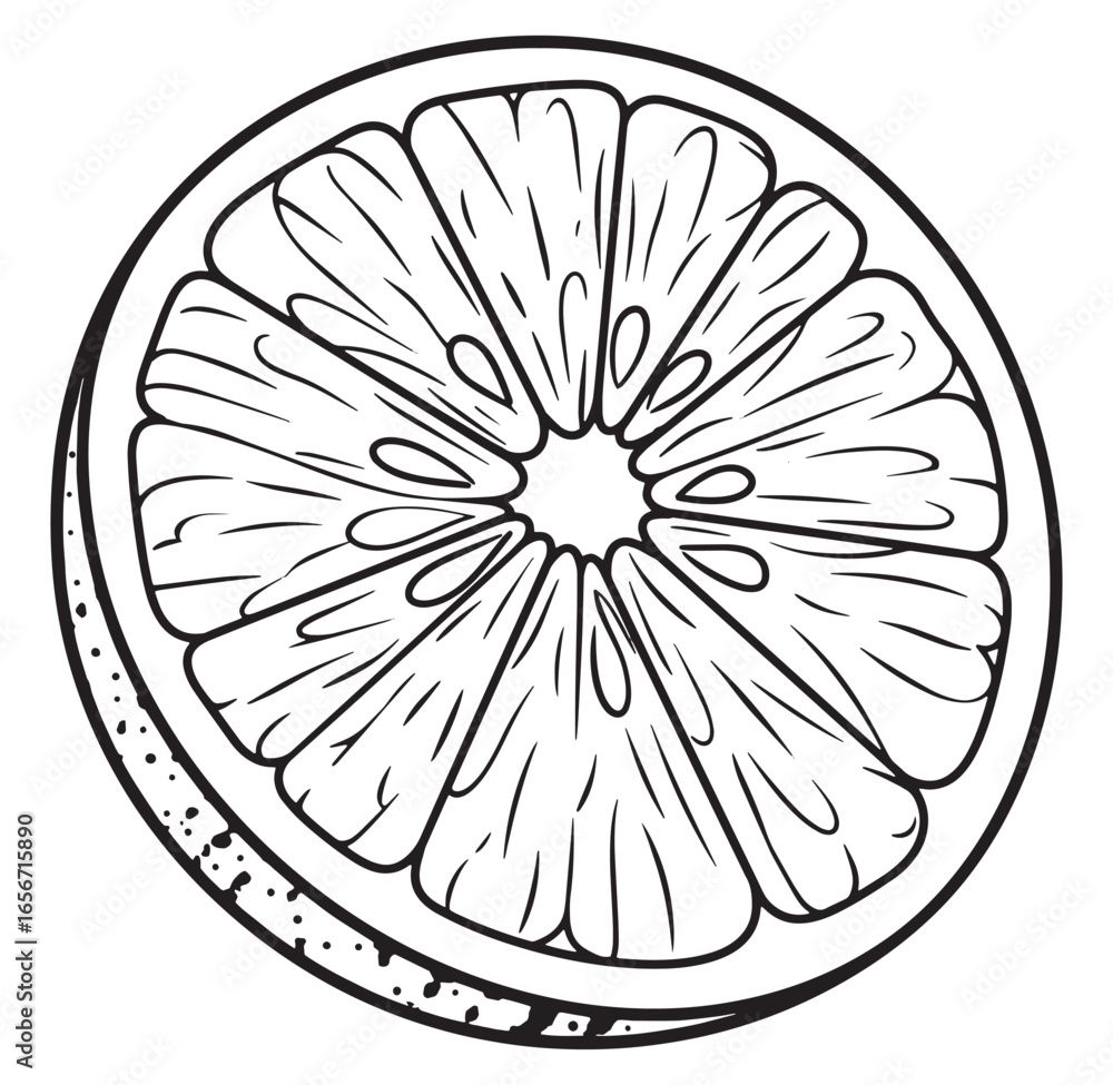 Obraz premium Simple line art illustration of a freshly sliced orange fruit on a white background
