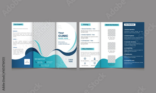 Minimal and professional Dental Clinic trifold brochure template for print, modern Healthcare & Dentistry trifold design.