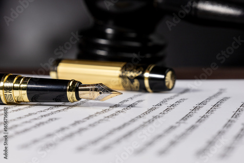 Wallpaper Mural Elegant fountain pen placed on a sheet of paper, symbolizing law, notary, and attorney work. A refined setup for legal agreements, contracts, or signature concepts. Torontodigital.ca