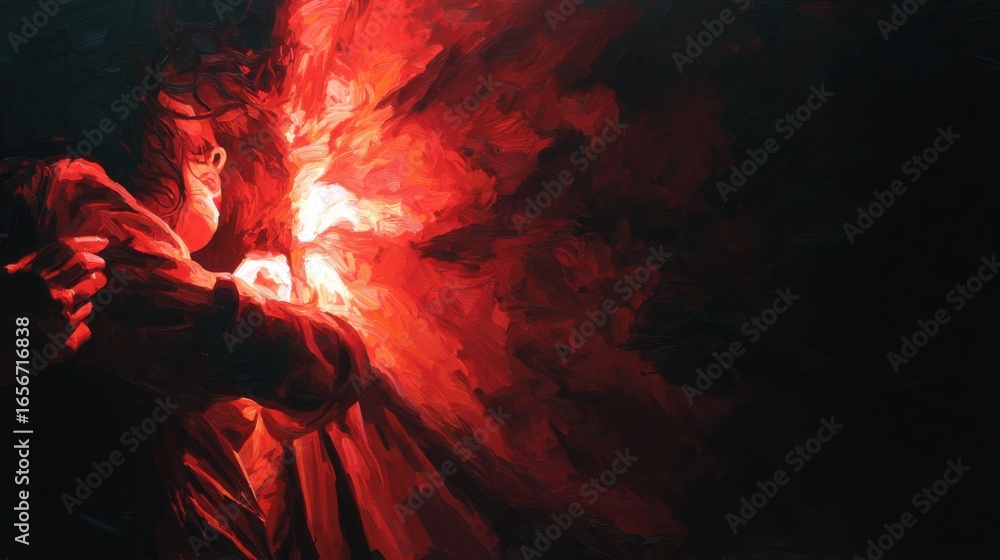 Fototapeta premium fiery embrace dark painting woman
