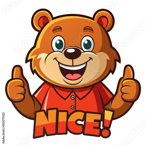 Happy Brown Bear Mascot Giving Two Thumbs Up, Positive, Cartoon Style Illustration