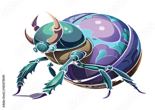 Iridescent scarab beetle vector illustration with metallic sheen