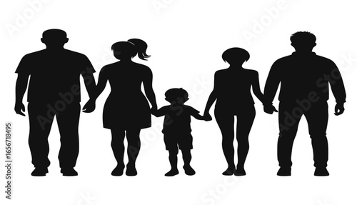 Collection of diverse family silhouettes in various poses