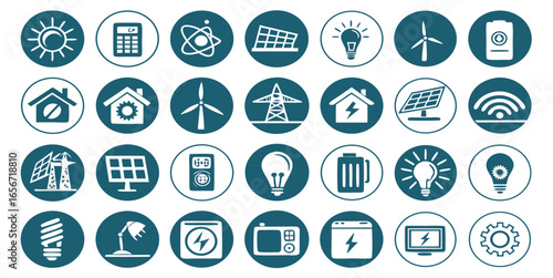 Collection of 30 flat and solid icons focused on sustainability themes