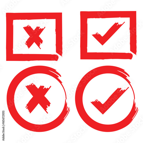 Hand-drawn red check mark illustration on black background Symbol of validation and agreement concept