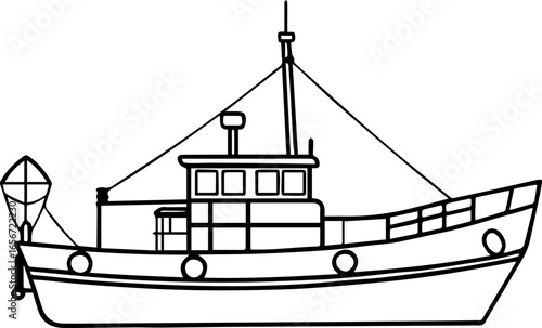 fishing vessel outline vector illustration line art