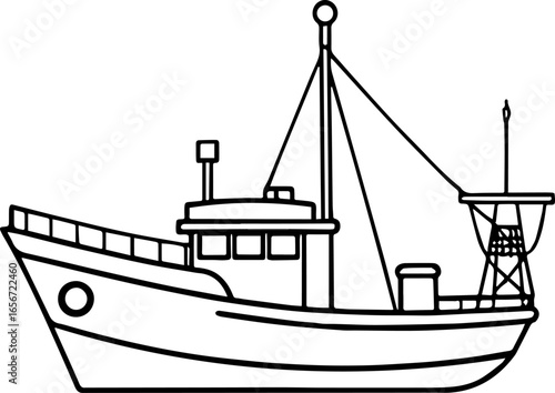 fishing vessel outline vector illustration line art