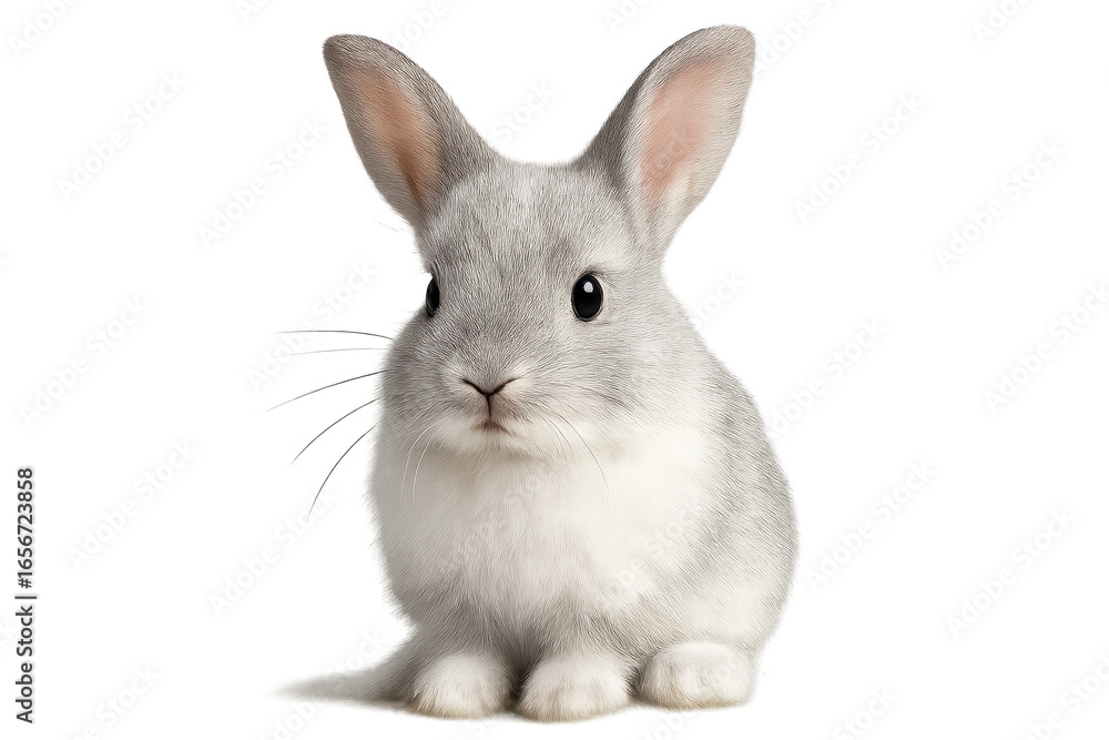 Obraz premium Adorable baby rabbit with soft grey fur isolated on transparent background