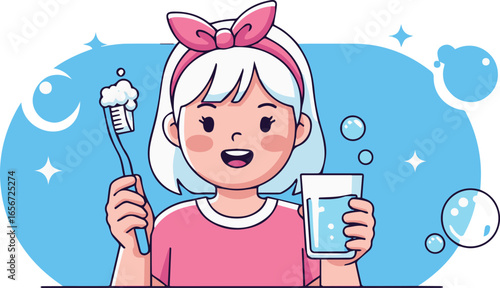 Girl Brushing Teeth Healthy Habits Illustration
