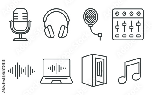 Essential safety gear icons: helmet, vest, boots, headphones, gloves, goggles, harness, mask