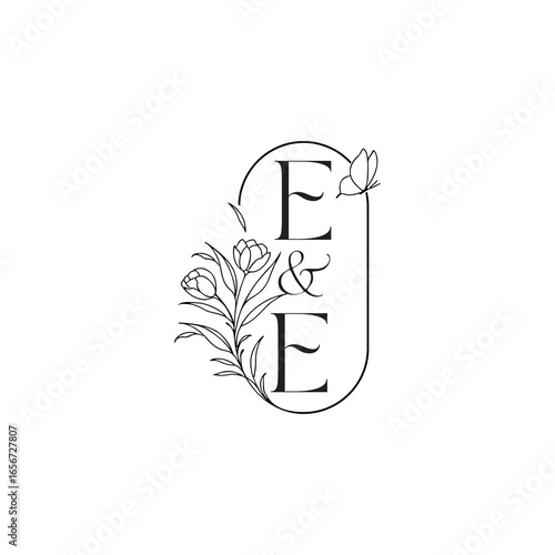 wedding initial concept alphabet EE luxury minimalist logo design caligraphic style monogram letter