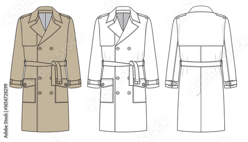 Set of a Man Trench Coat with a belt, beige and white