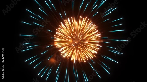 Burst of light streaks in the darkness, emanating outwards from a central point