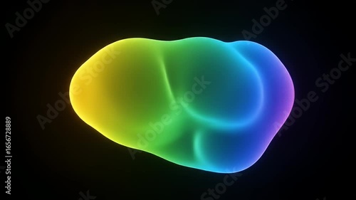 Abstract organic form with rainbow gradient against a solid black backdrop, smooth lighting