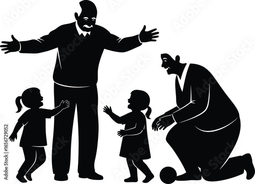 Silhouette illustration of grandparents spending time with their grandchildren, creating cherished family memories
