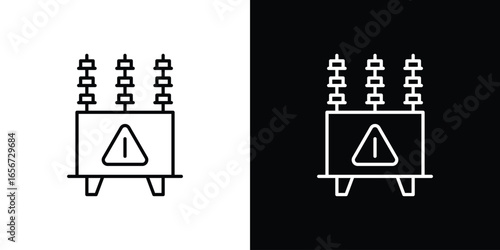 Electrical Substation Icon in Line Art with White and Black Backgrounds