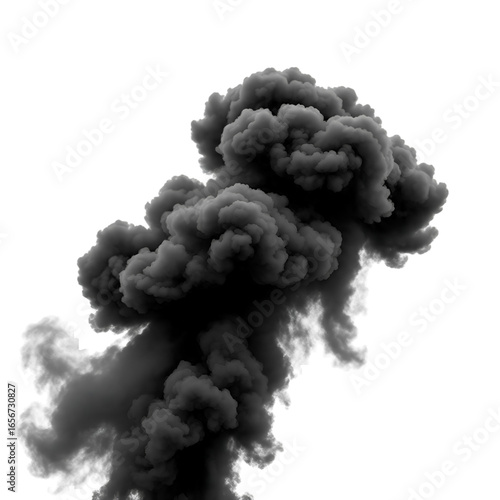 Black Smoke Cloud Isolated on White Background