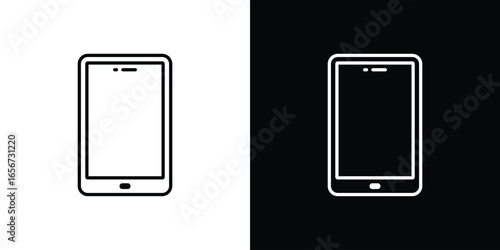 Smartphone Icon in Line Art Style with White and Black Backgrounds