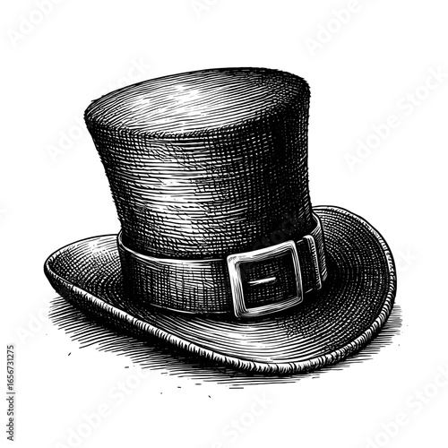 Top hat drawing in black and white for vintage style