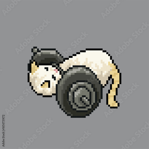 Cat lifting weights, pixel art meme