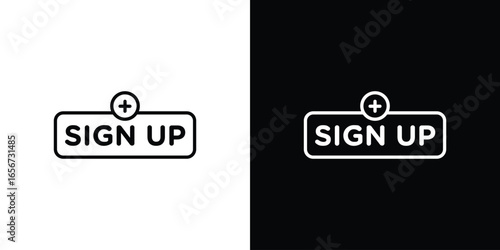 Sign Up Button with Plus Icon, Isolated on White and Black Backgrounds