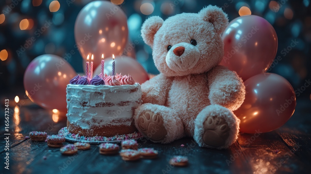 custom made wallpaper toronto digitalTeddy bear, birthday cake, balloons