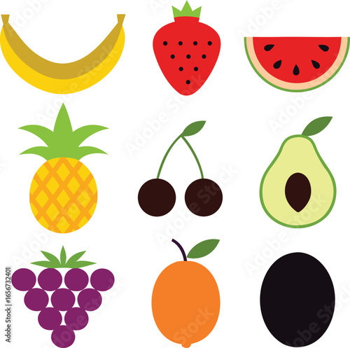 Food fruits glyph icon set vector pictograms vector illustration