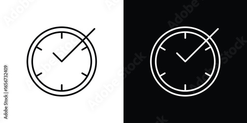 Clock Icon with Checkmark, Isolated on White and Black Backgrounds
