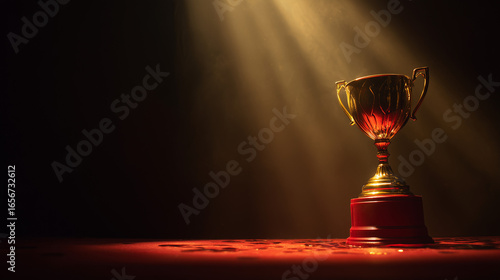 podium with red and gold