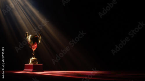 podium with red and gold