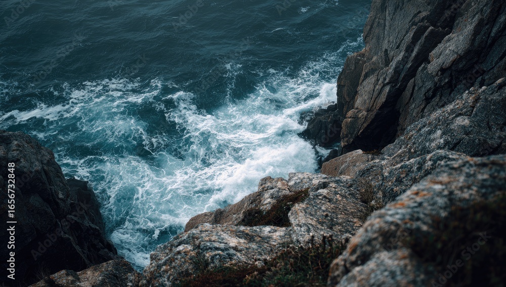 Fototapeta premium Coastal waves crashing against rocks