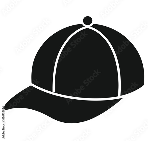 Black silhouette of a single baseball cap on a clean white background