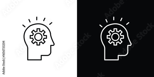 Head with Gear Icon, Idea Concept, Isolated on White and Black Backgrounds