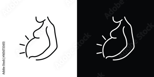 Pregnant Woman Icon in Line Art Style, Isolated on White and Black Background