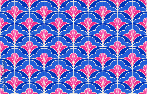 Abstract seamless pattern with art deco floral element. Geometric vector background.