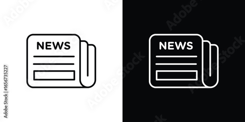 Newspaper Icon in Black and White with Line Art Style
