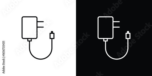 Power Adapter with Cable, Isolated on White and Black Backgrounds
