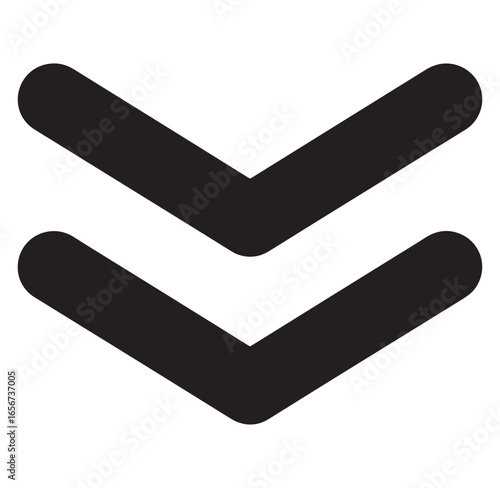 Double arrow down icon black and white modern interface design element