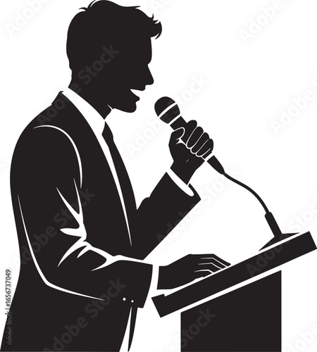 a man speaking into a microphone at a podium silhouette royalty free stock photos premium quality