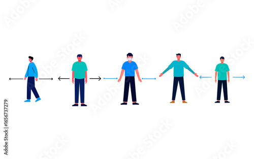 Social Distancing Illustration with People Wearing Masks