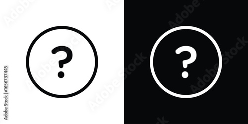 Question Mark Icon in Circle, Isolated on White and Black Backgrounds
