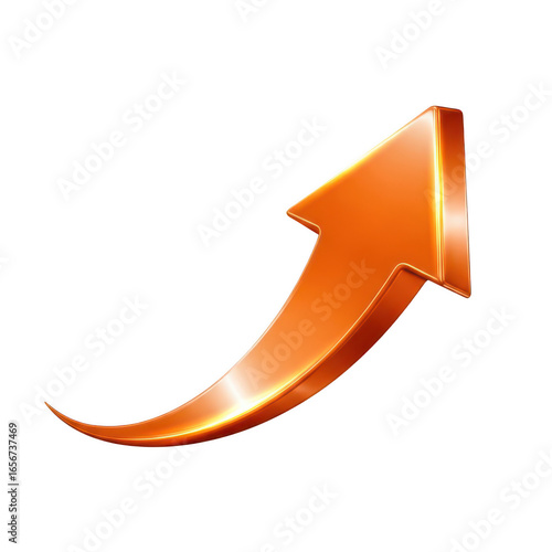 Shiny orange arrow pointing upward indicating growth progress and success on a contrasting background transparent background