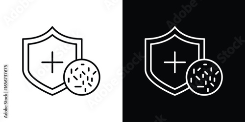 Medical Shield Icon with Bacteria, Isolated on White Background