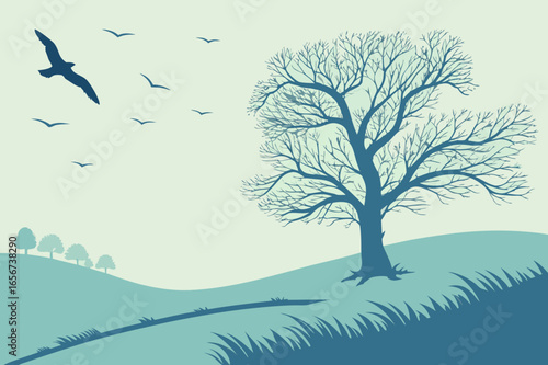 African Savannah Landscape: A Serene Nature Vector Illustration