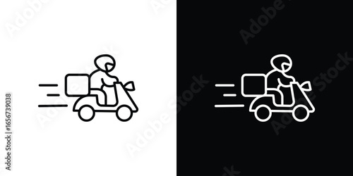 Delivery Person on Scooter with Package, Isolated on White and Black Background