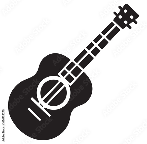 Simple black and white ukulele illustration isolated on a white background for design purposes