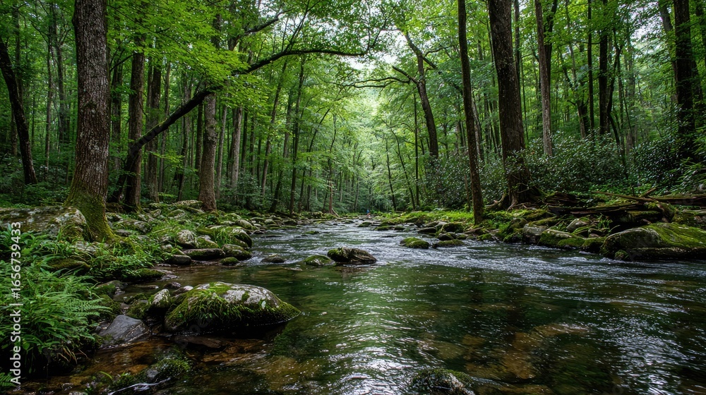 Obraz premium Forest Stream Calm Greenery